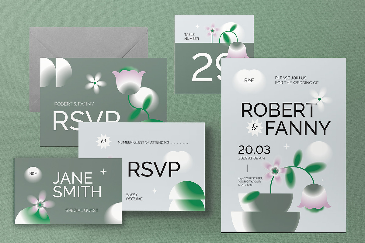 Geometric Wedding Invitation Set, an Invitation Template by graphicook (Photo 2 of 3)