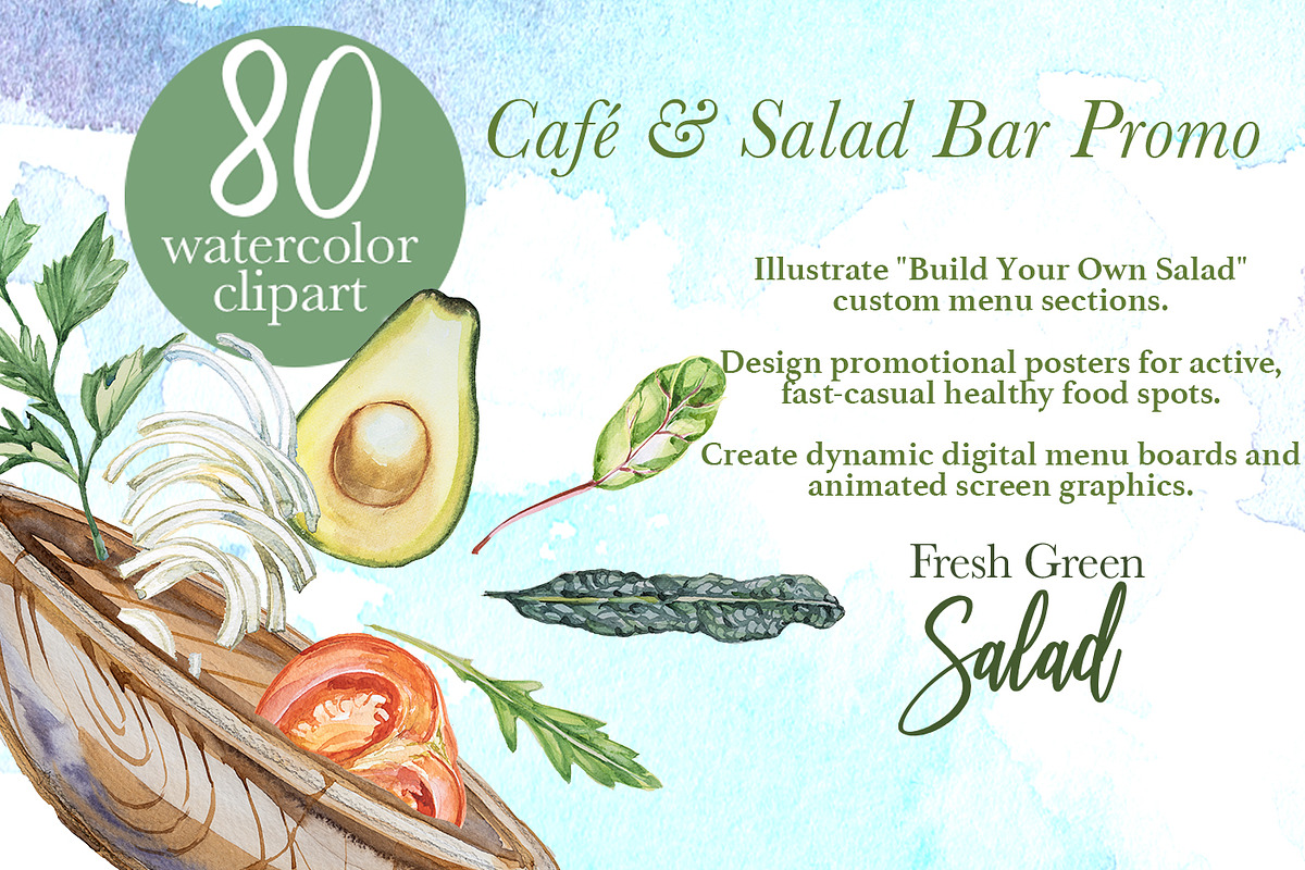 Salad Watercolor Clipart Set, a Food Illustration by ArtCreationsDesign (Photo 9 of 13)