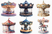 Watercolor Carousel Clipart Bundle, an Illustration by Craft Nest (Thumbnail 6 of 9)
