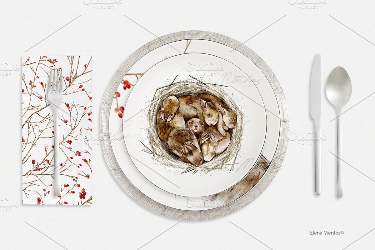 Springtime Rabbits - digital, an Animal Illustration by Elena Mentes (Photo 2 of 9)