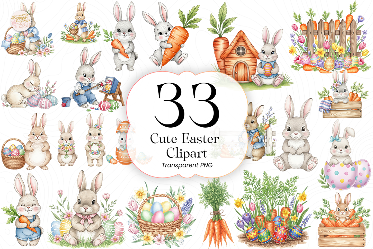 Cute Easter Clipart PNG Bundle., an Object Illustration by KennedyStudio (Photo 1 of 5)