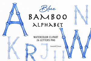 Watercolor Blue Bamboo Alphabet