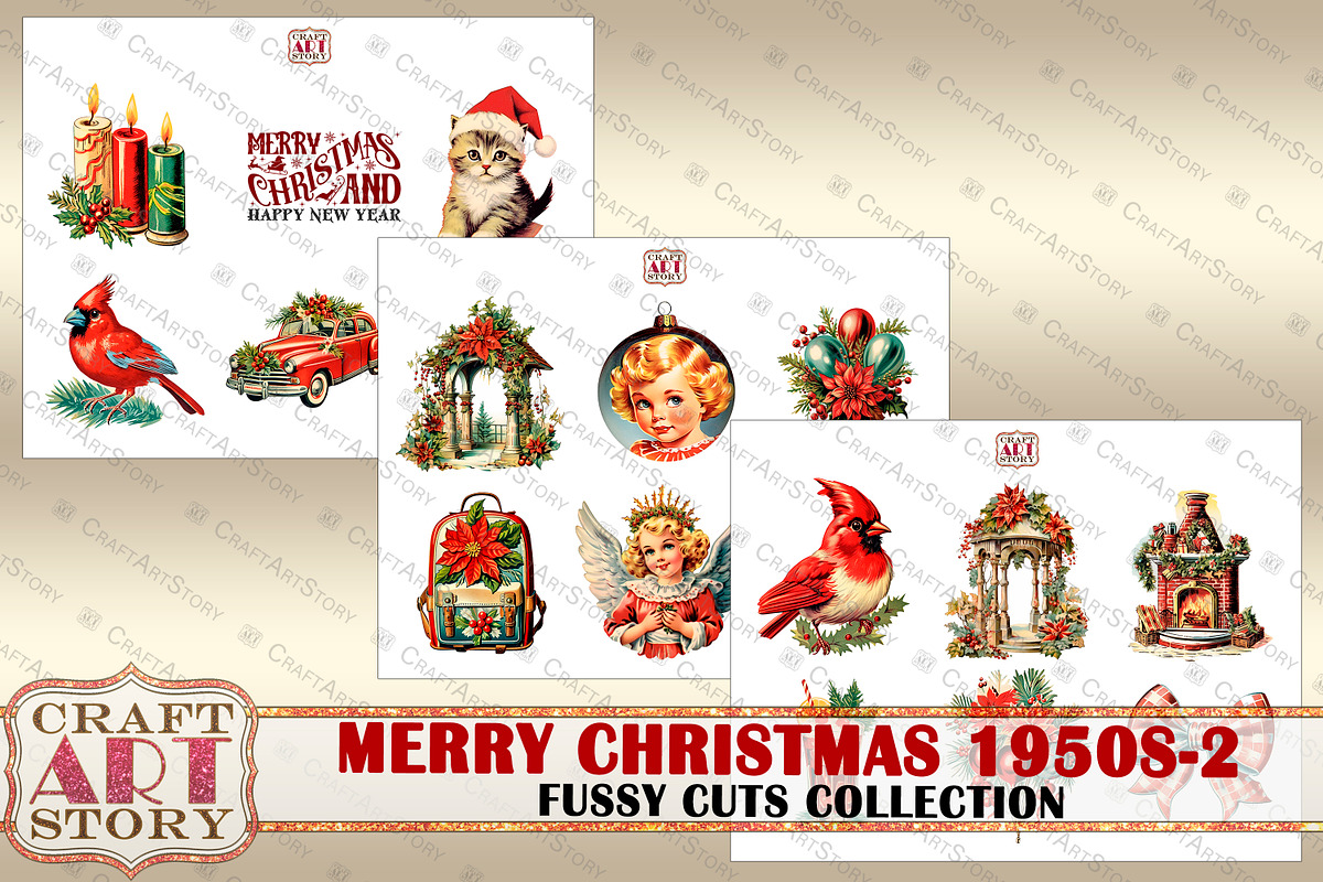 Merry Christmas Fussy-2 Cuts, a Seasonal Illustration by CraftArtStory (Photo 3 of 6)