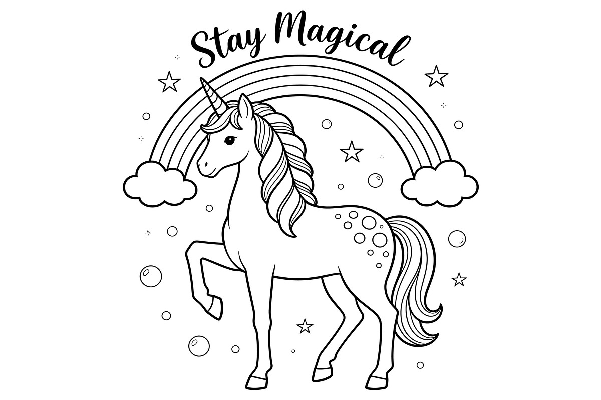 Unicorn Rainbow Coloring Book Set, an Animal Illustration by dx_vect (Photo 3 of 4)