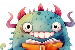 Cartoon Monsters With Books Stickers