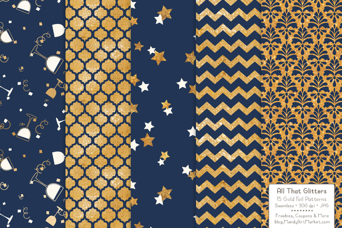 Gold Foil Digital Papers in Navy, a Pattern Graphic by Amanda Ilkov (Photo 4 of 4)