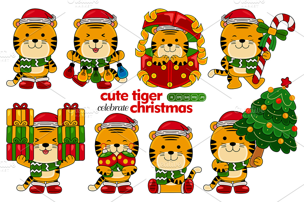 cute tiger celebrate christmas, an Animal Illustration by MEDZ (Photo 2 of 2)