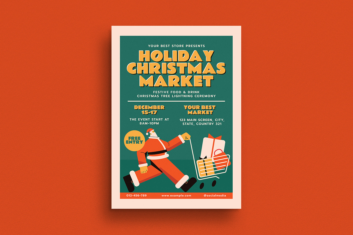 Retro Green Christmas Market Flyer, a Flyer Template by Guuver (Photo 1 of 3)