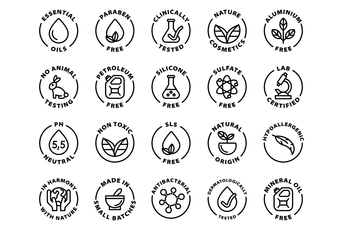 20 Nature cosmetics stamp icons, an Outline Icon by RevolutionizZed (Photo 2 of 3)