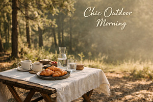 Chic outdoor breakfast setup with cr, a Photo by Dvoevnore photos