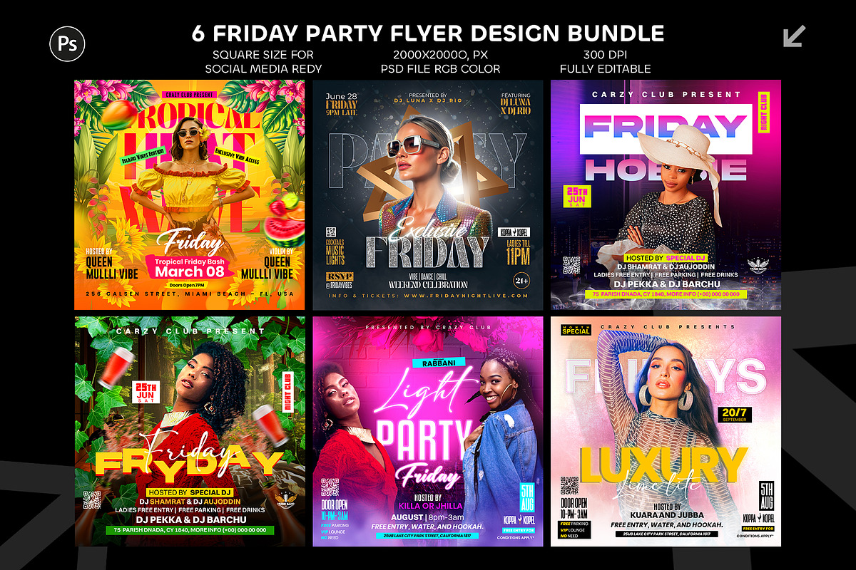 6 Friday Party Flyer Design Bundle, a Graphic by Shajib Shikder (Photo 1 of 4)