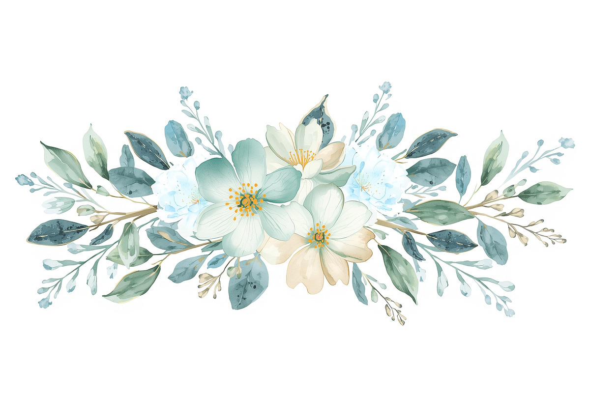 Blue Watercolor Floral Set, an Illustration by Designer_Momina (Photo 7 of 16)