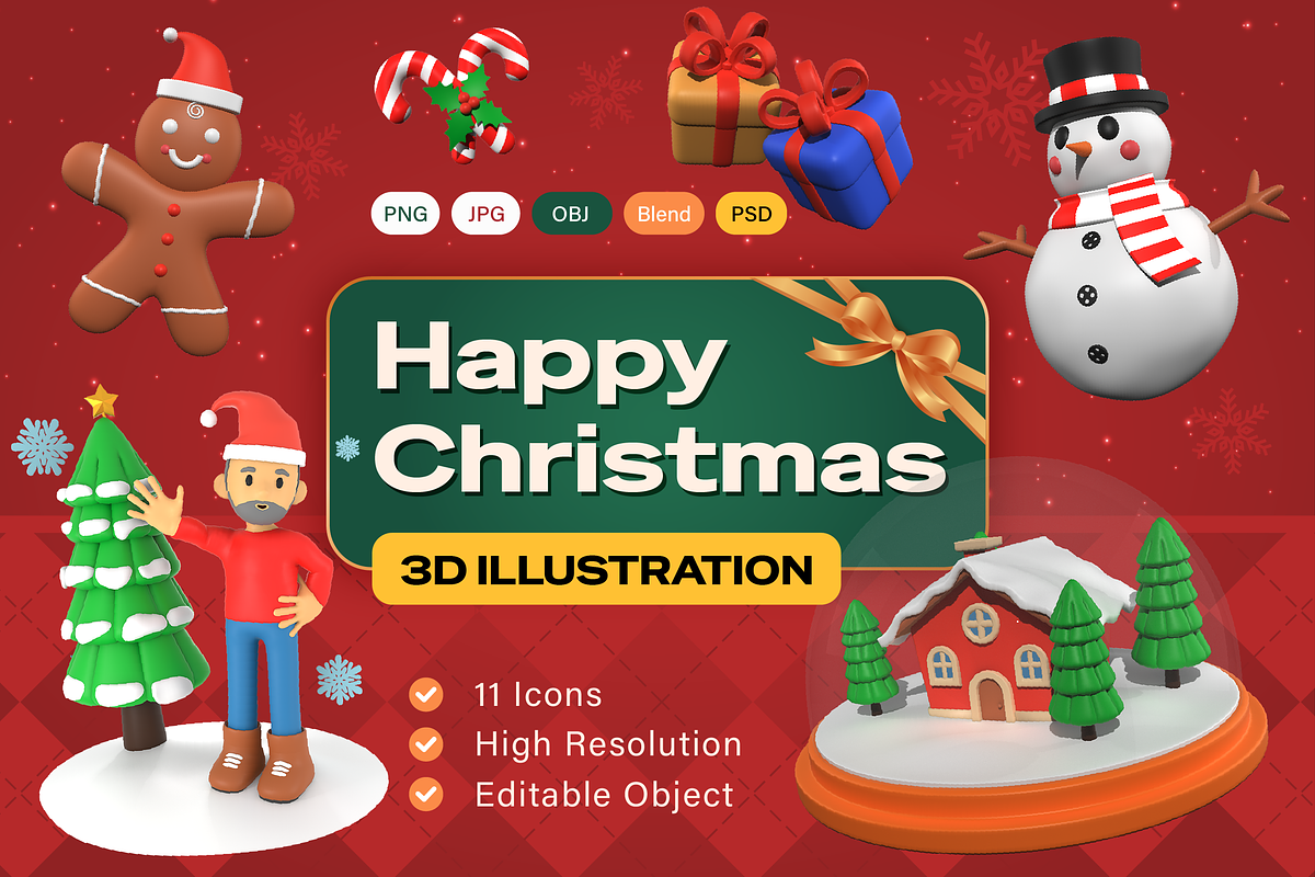 Happy Christmas 3D Illustration Pack, an Object 3D Model by Burntilldead (Photo 1 of 7)