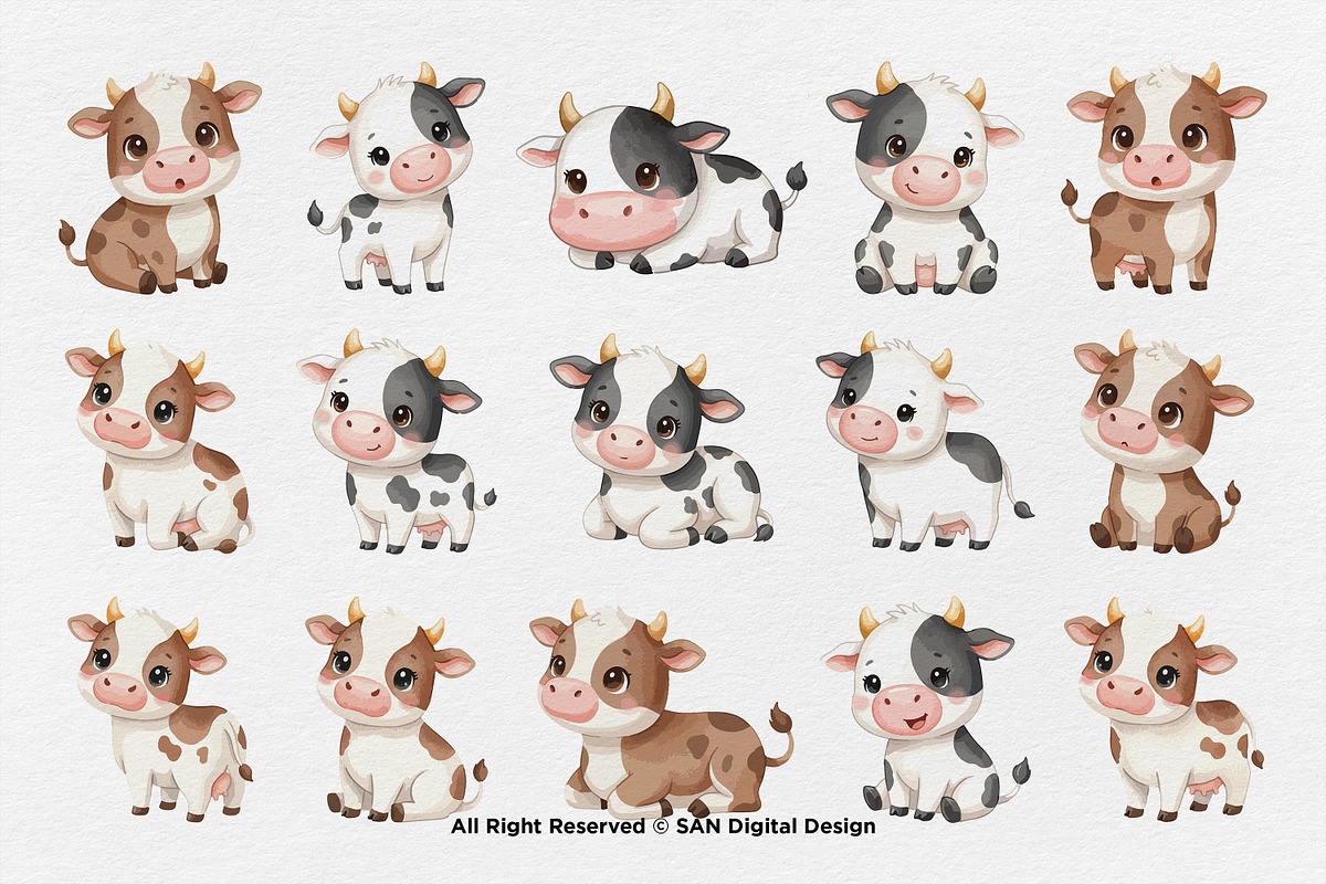 15 Bundle Watercolor Baby Cow Milk, an Animal Illustration by Morspective (Photo 8 of 8)