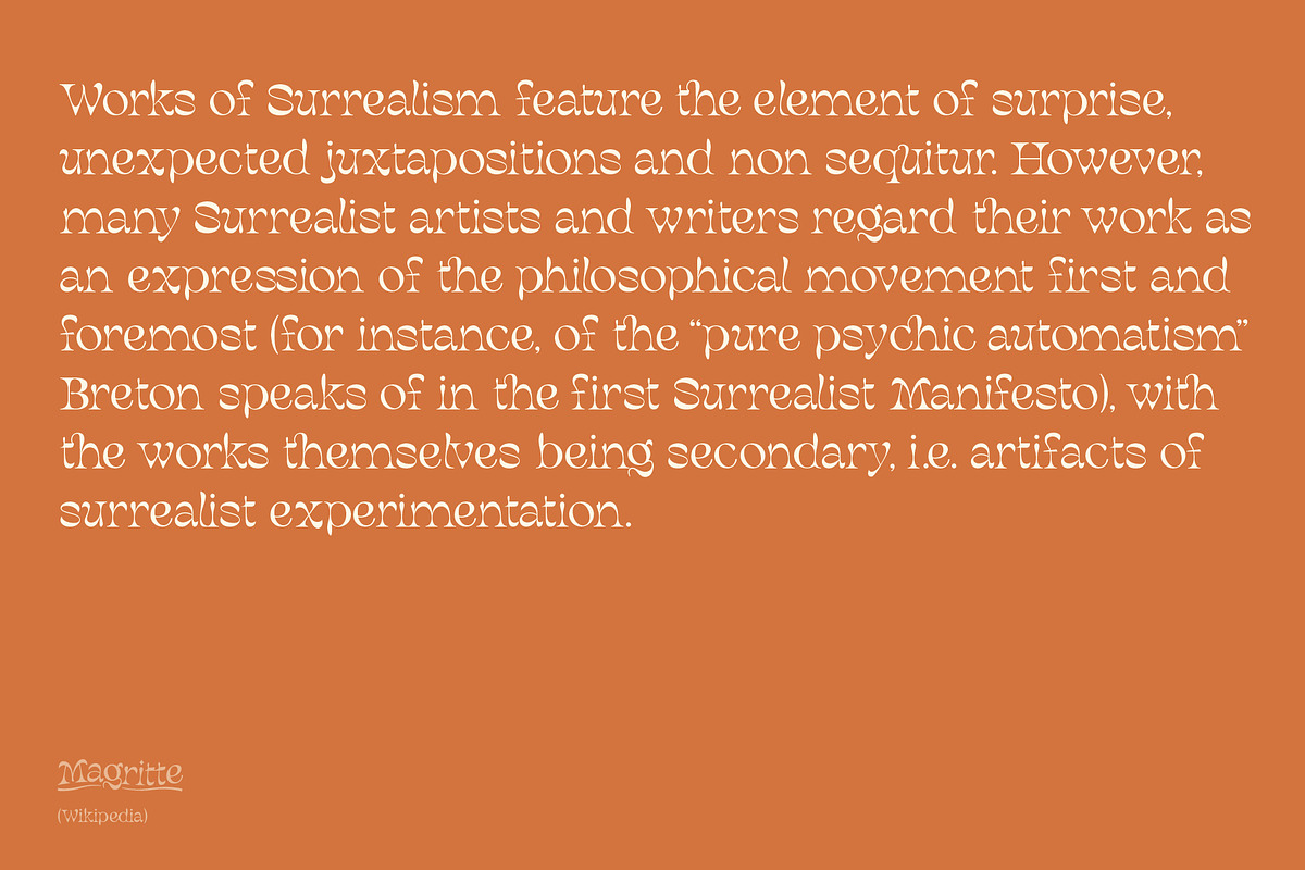 Magritte Surrealist Serif Font, a Font by Molly Suber Thorpe (Photo 10 of 10)