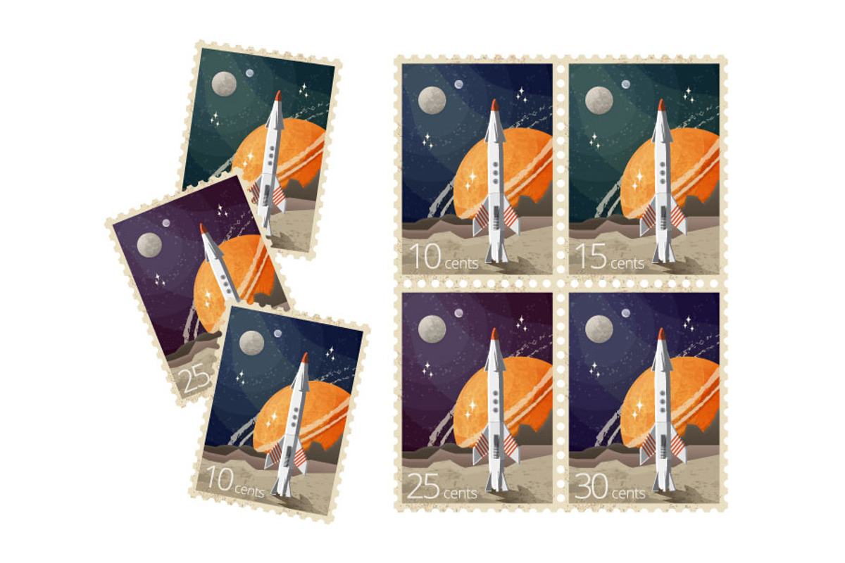 Vintage Space Postage Stamps, a Decorative Illustration by Zonda (Photo 3 of 7)