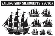 Sailing Ship Silhouette Vector, an Illustration by Amazin_art (Thumbnail 1 of 9)
