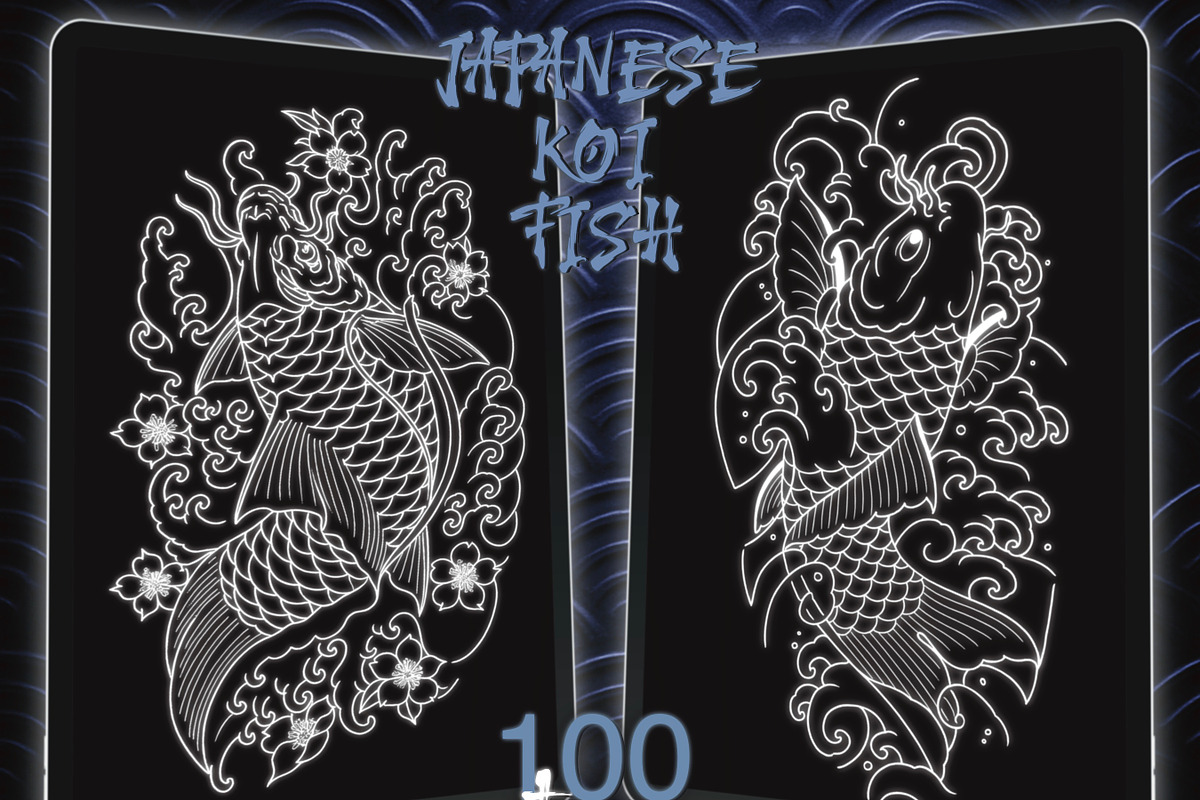 100 Japanese Koi Fish Tattoo Stencil, a Brush Add-On by ProcreateInk (Photo 3 of 7)