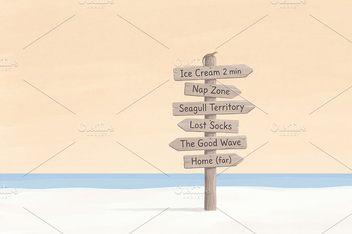 Whimsical Beach Signpost, a Decorative Illustration by Virgo Studio