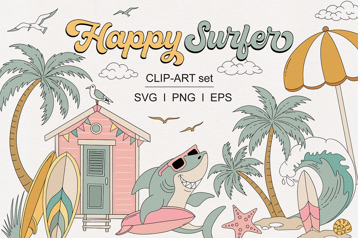Happy Surfer Clipart set, a Sport Illustration by @olga.angelloz (Photo 1 of 2)