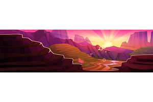 Rice field vector scene on sunset, an Illustration by art PVP - market