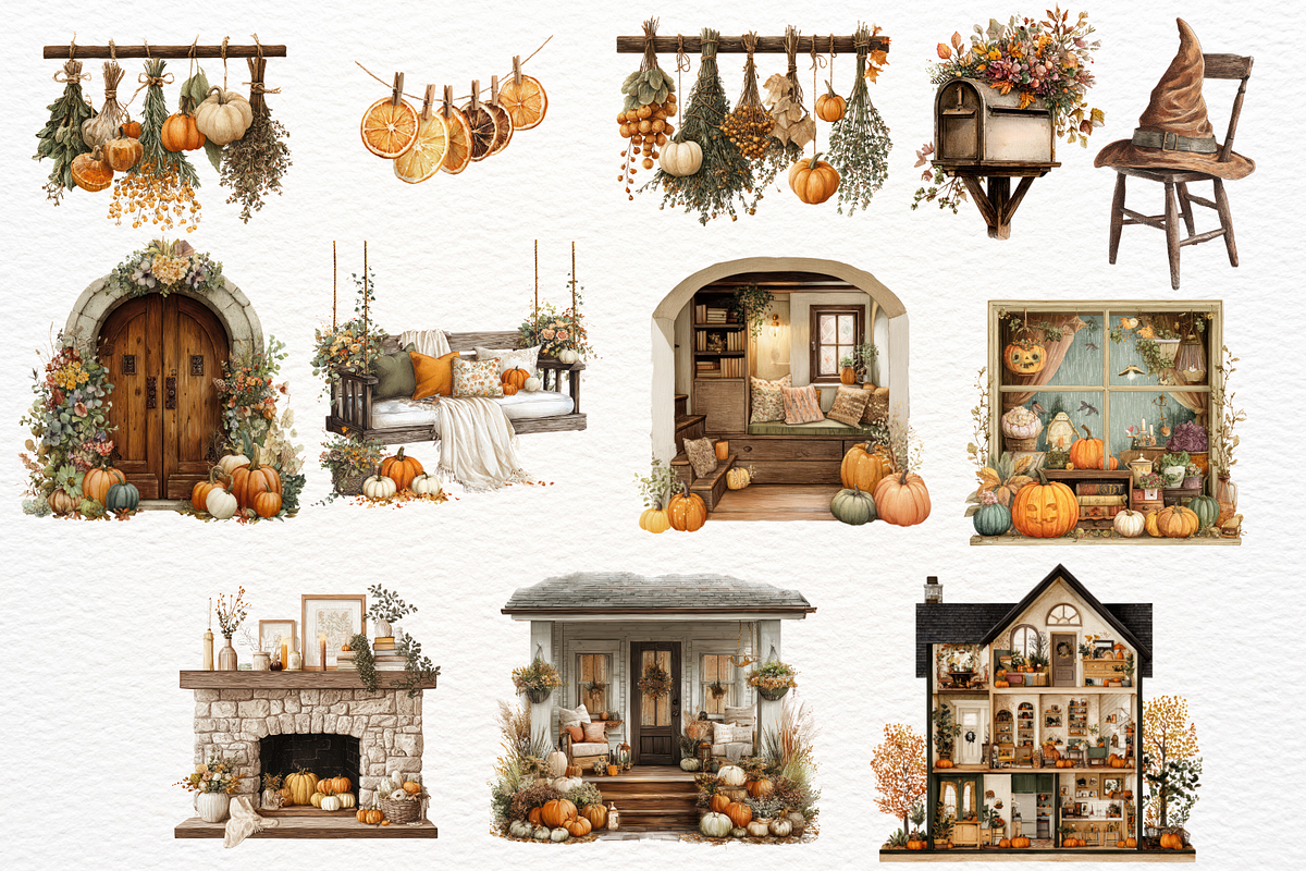 Cozy Halloween Watercolor Clipart, a Seasonal Illustration by Maysa Art (Photo 2 of 5)