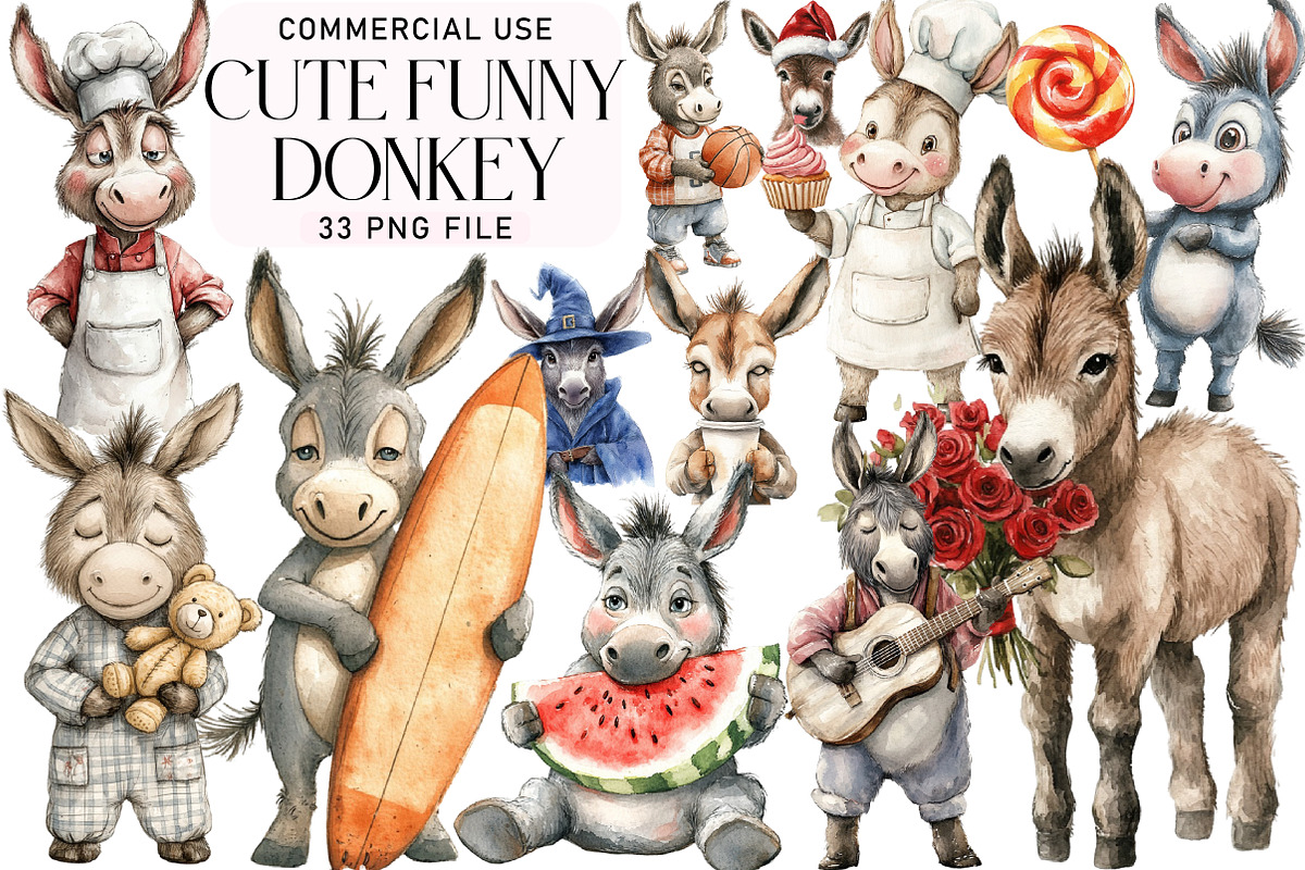 Cute Funny Donkey Sublimation Clipar, an Illustration by Daily.Designs (Photo 1 of 3)