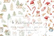 4 Pack Seamless Christmas Patterns, a Decorative Illustration by Pati Charm Studio (Thumbnail 1 of 7)