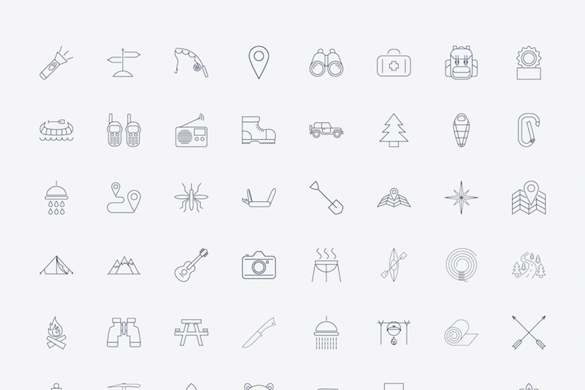 Outline stroke Camping icons.