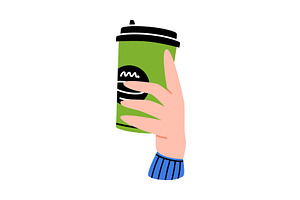 Hand Holding Green Paper Coffee Cup