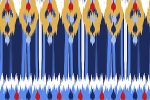 Ikat Border and Pattern in Blue Gold, a Pattern Graphic by Sharon Schwalbe