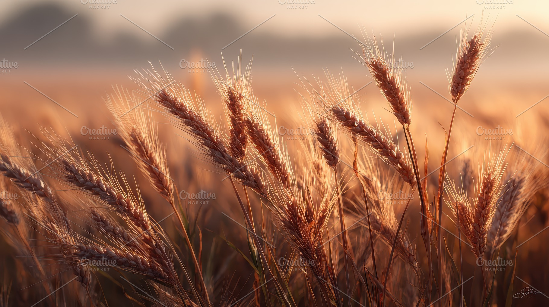 Golden Wheat Field Sunset Glow Natur, a Photo by Pixeness Studio