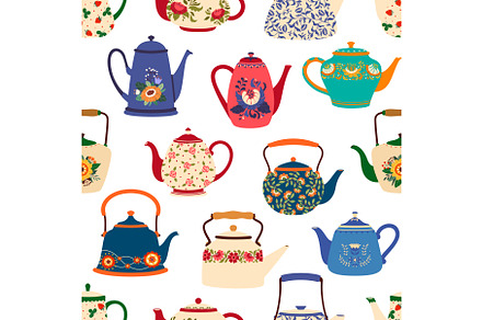 Cartoon ceramic teapots, pattern, an Illustration by Buch&Bee