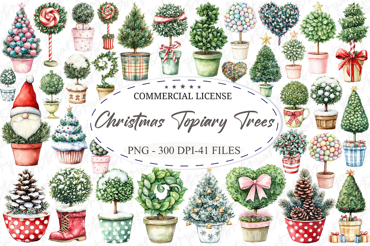 Whimsical Christmas Topiary Trees, an Illustration by designcity5 (Photo 1 of 5)