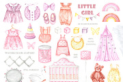 Little girl watercolor set. Nursery, a Person Illustration by SabinaWatercolorArt (Thumbnail 2 of 15)