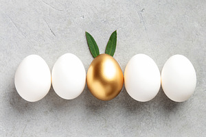 Creative Easter Concept with Golden Egg and Bunny Ears, a Holiday Photo by Natalia Klenova's Shop