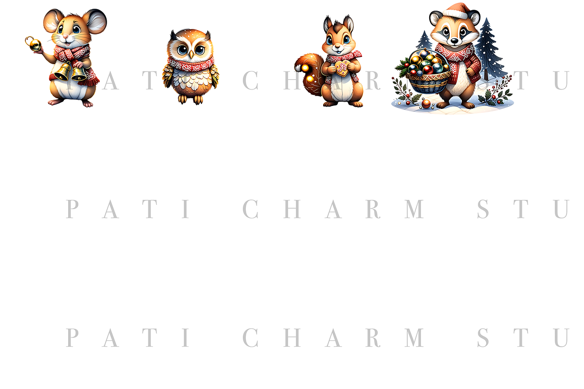 40 PNG Christmas Woodland Clipart, a Seasonal Illustration by Pati Charm Studio (Photo 3 of 8)