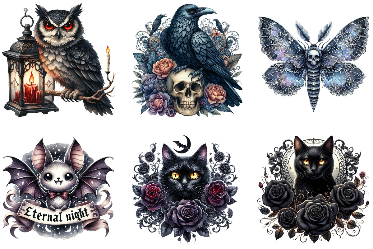 Watercolor Gothic Animals Clipart, an Illustration by DreamArtGraphic (Photo 4 of 4)
