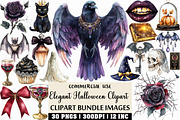 Watercolor Elegant Halloween Clipart, an Illustration by Craft Nest (Thumbnail 1 of 6)