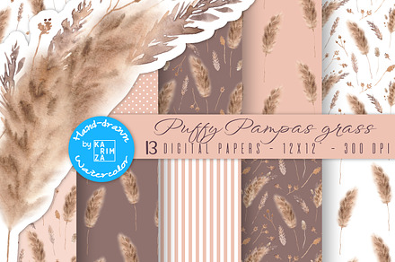 Watercolor PAMPAS Digital Paper pack