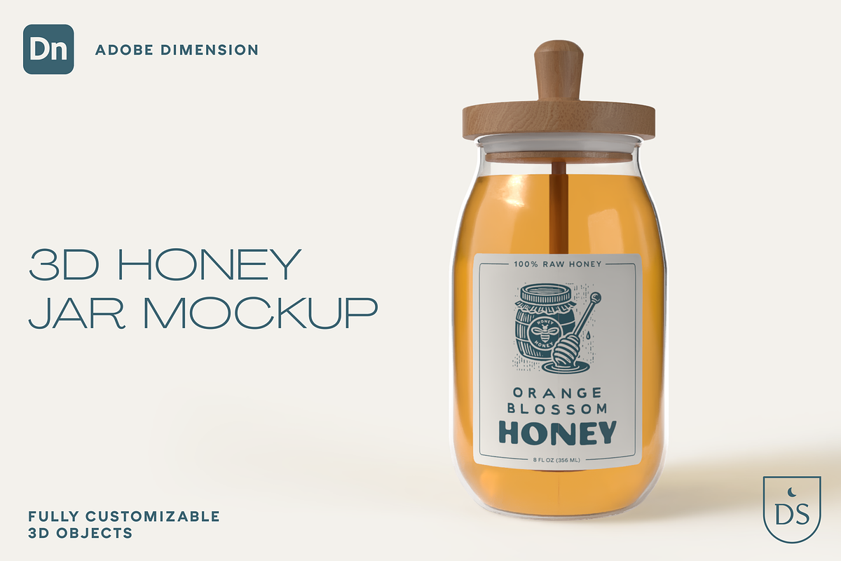 3D Honey Jar Mockup, a Packaging Mockup by Silver Moon Design School (Photo 1 of 3)
