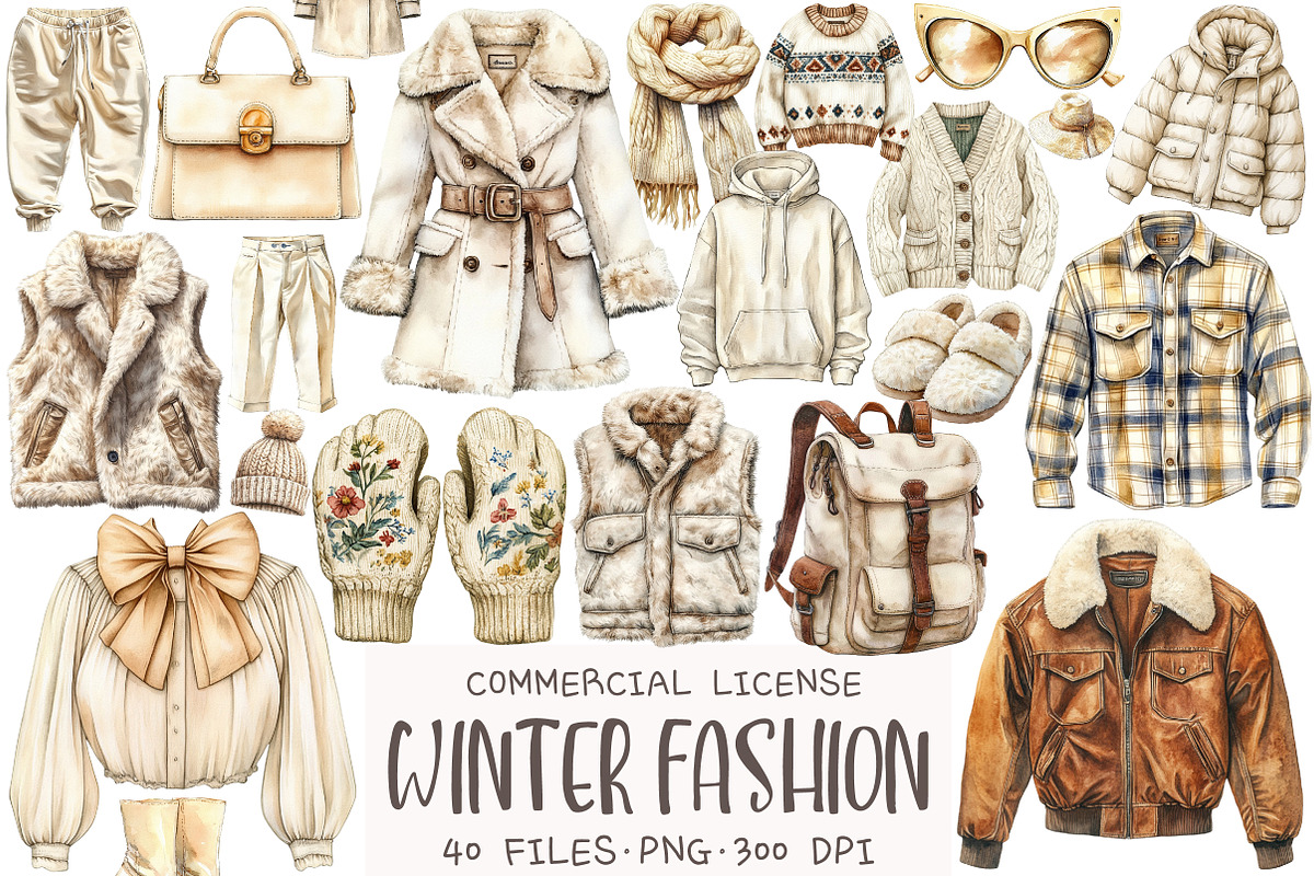 Watercolor Winter Fashion Clipart, an Illustration by OK Design (Photo 1 of 5)