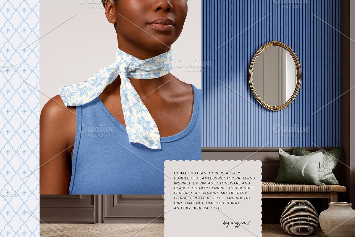 Cobalt Cottagecore.Seamless Patterns, a Pattern Graphic by oxygen_8 (Photo 4 of 10)