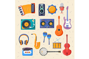 music instruments icon set, an Object Illustration by studiogstock