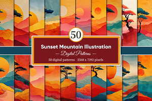 Sunset Mountain Illustration, a Decorative Illustration by Housui Patterns