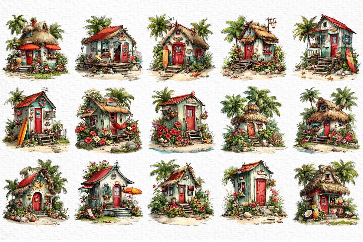 Whimsical Summer Beach Hut Clipart, an Illustration by Craft Nest (Photo 6 of 12)