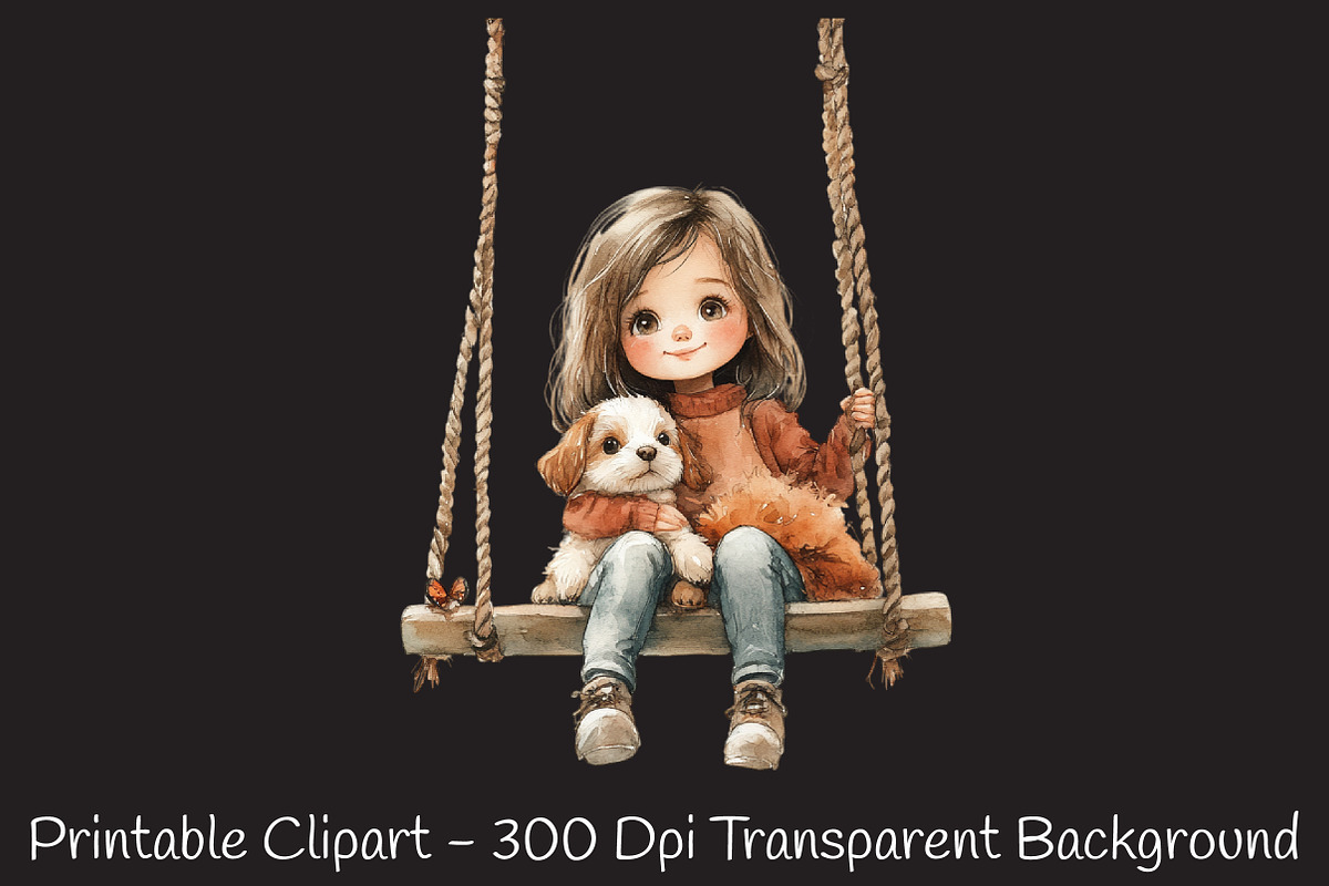 Cute Little Girl and Puppy Dog Png, an Illustration by RobertsArt (Photo 2 of 7)