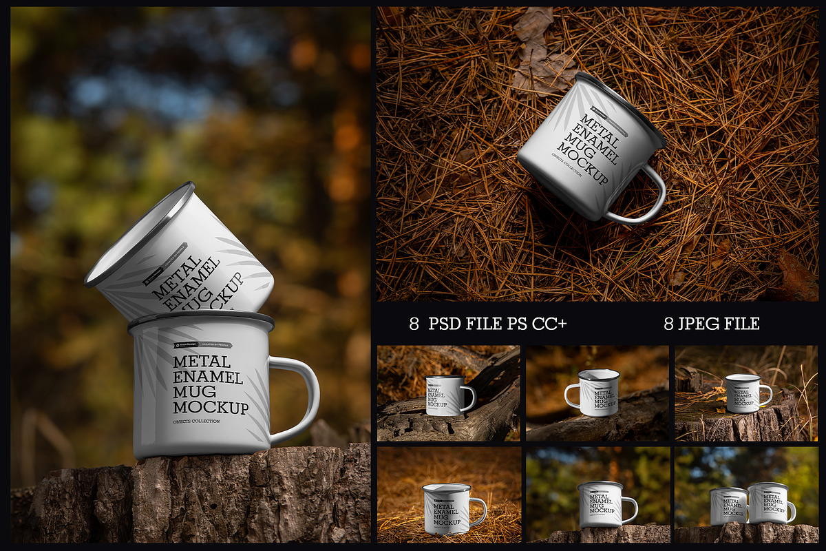 8 Enamel Metal Mug Mockups,Outdoor, a Cups & Container Mockup by Grow Design Craft Studio (Photo 6 of 6)