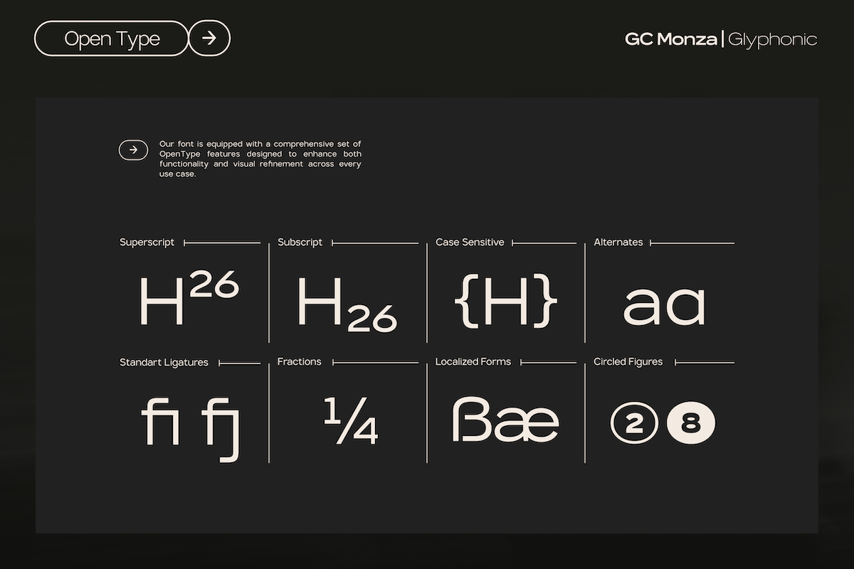 GC Monza - Complex Modern Sans, a Sans Serif Font by Glyphonic (Photo 13 of 31)