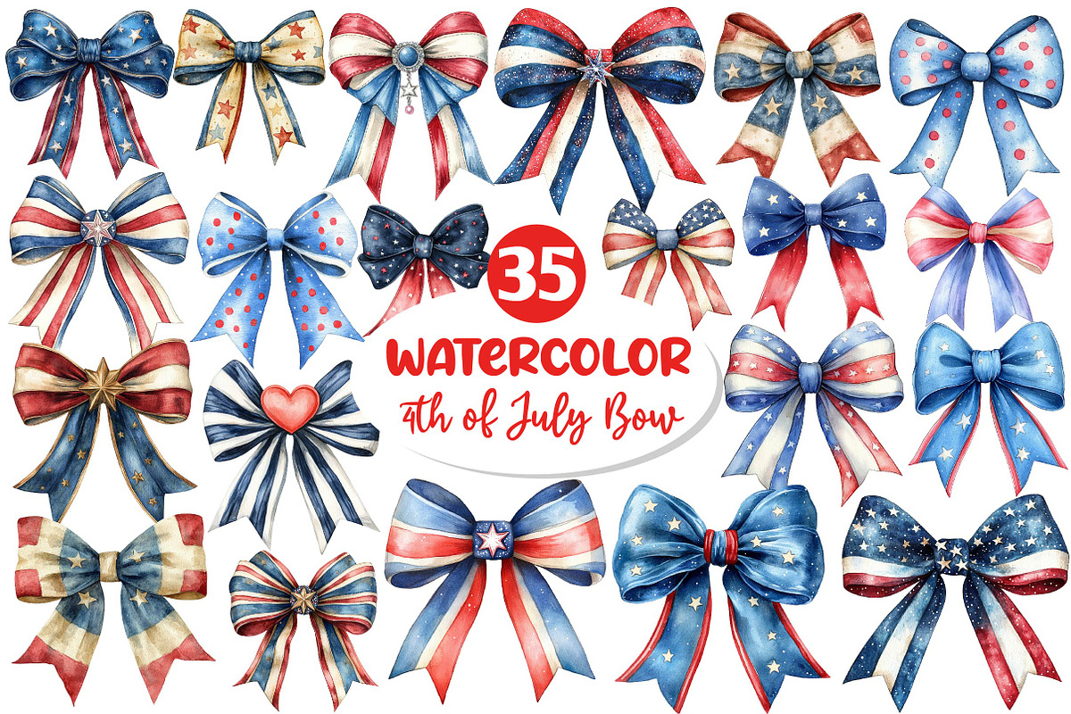 4th of July Bow Sublimation Clipart, an Illustration by Dream Creation (Photo 1 of 6)